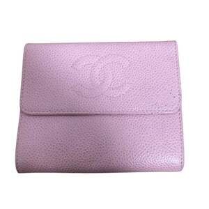 CHANEL Pink Caviar Leather Logo Wallet